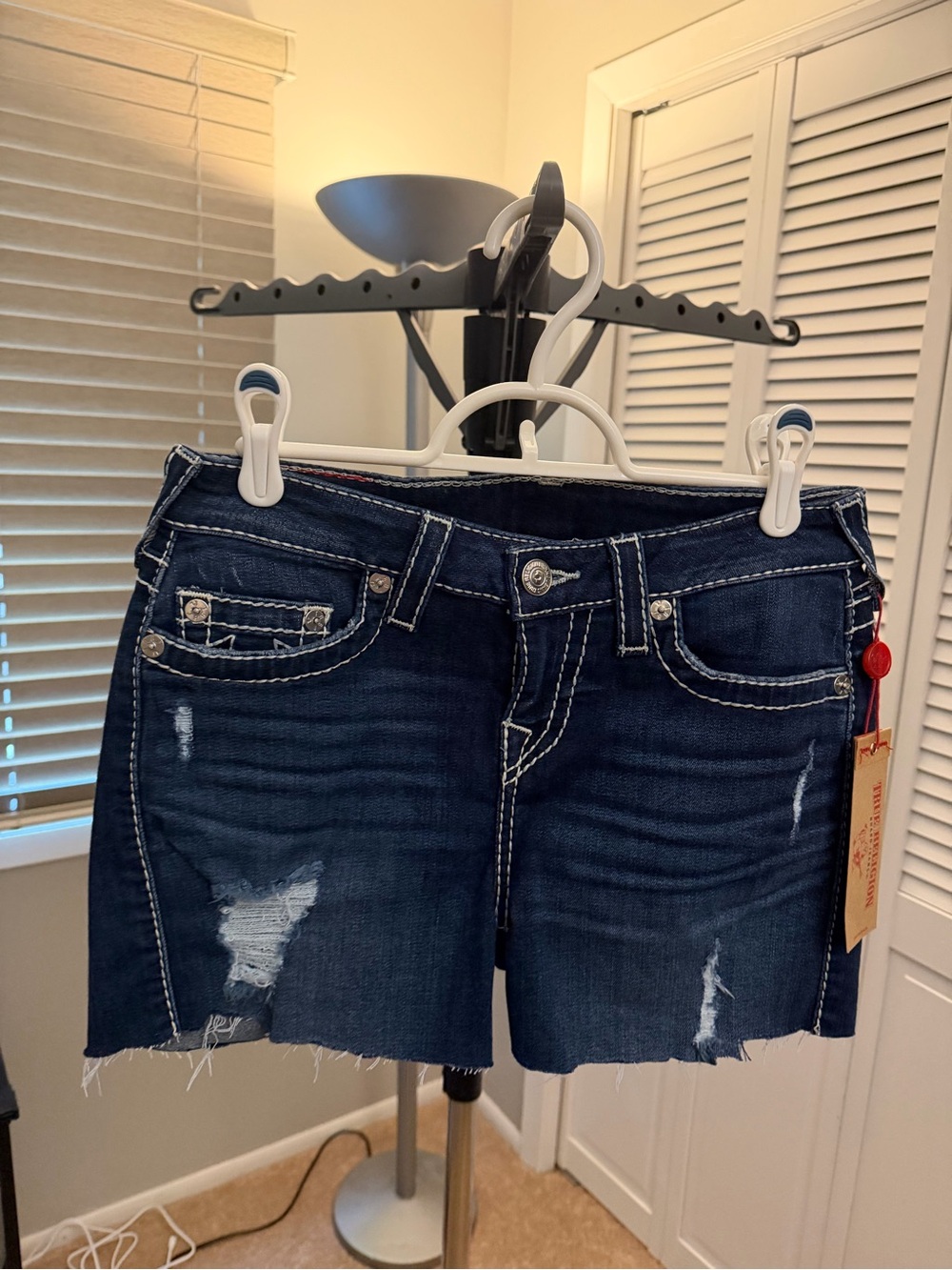 True Religion Dark Indigo Distressed Denim Shorts